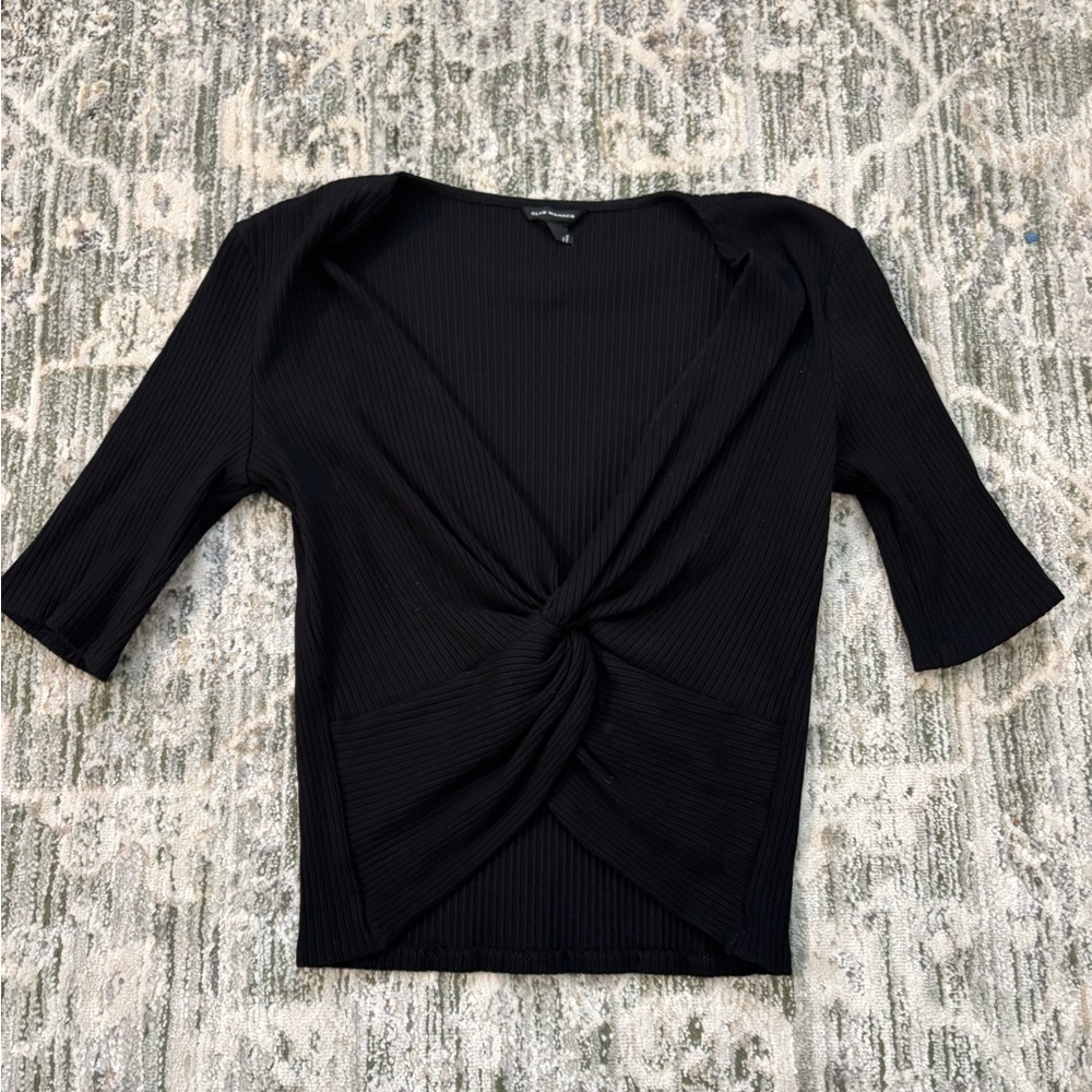 Club Monaco Black Tie Front Fitted Blouse